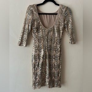 Crystal Doll 3/4 sleeve gold sequin dress Bodycon low back size M